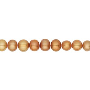 Pearl, cultured freshwater (dyed), copper, 5-6mm semi-round, C grade, Mohs hardness 2-1/2 to 4. Sold per 16-inch strand.