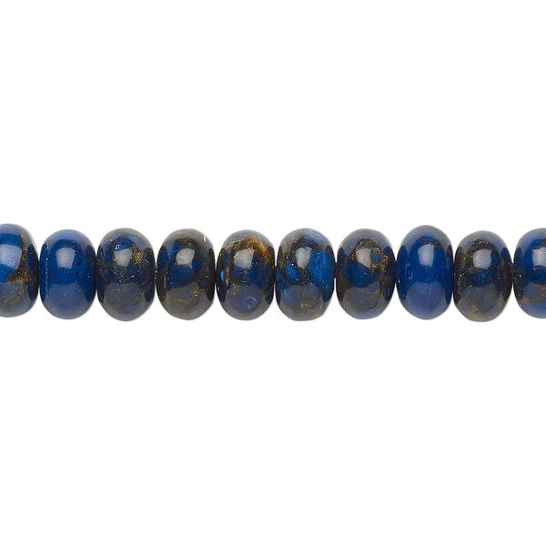 Bead, resin and multi-stone (dyed / assembled), lapis blue and brown, 8x5mm rondelle. Sold per 8-inch strand, approximately 35 beads. image number 0