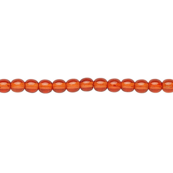 Bead, Czech dipped décor glass druk, translucent orange, 4mm round. Sold per 15-1/2" to 16" strand. image number 0