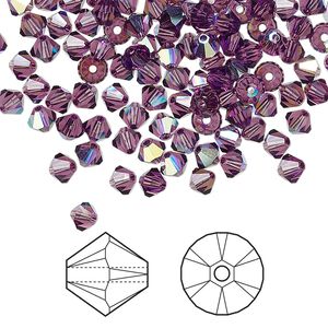 Bead 144pk amethyst AB, Crystal Passions® 4mm bicone 5328