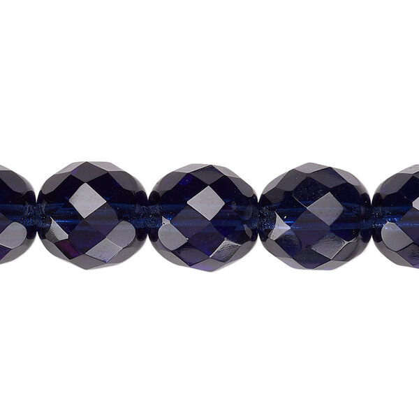 Bead, Czech fire-polished glass, pkg/15-1/2 to 16 inches, 12mm faceted round, transparent Montana blue, (30330). image number 0
