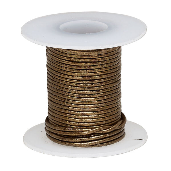 Cord, leather (coated), metallic bronze, 0.5-0.8mm round. Sold per 5-yard spool. image number 0