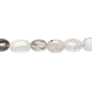 Tourmalinated quartz 1pkg1, hand-cut puffed oval bead natural 15.5-16 inch 6x6mm-10x7mm