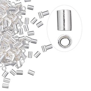 Crimp, sterling silver, 3x2mm cut tube, 1.3mm inside diameter. Sold per pkg of 100.