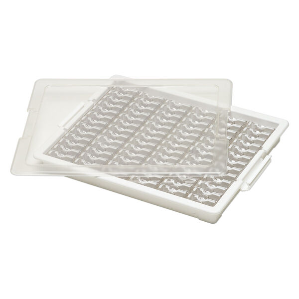 Organizer, Tiny Containers Tray™, Bead Storage Solutions™, plastic, clear and opaque off-white, 13-3/4 x 10-1/2 x 2 inches with (78) 2 x 1-1/8 x 3/4 inch containers. Sold per 82-piece set. image number 1