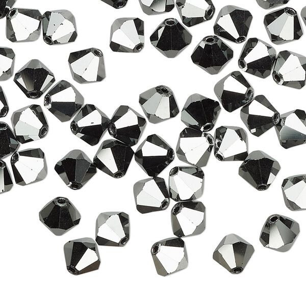 Bead 24pk jet hematite 2X, Preciosa Czech crystal 6mm bicone image number 0