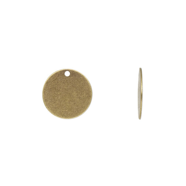 Drop, antique gold-plated brass, 12mm flat round. Sold per pkg of 100. image number 0