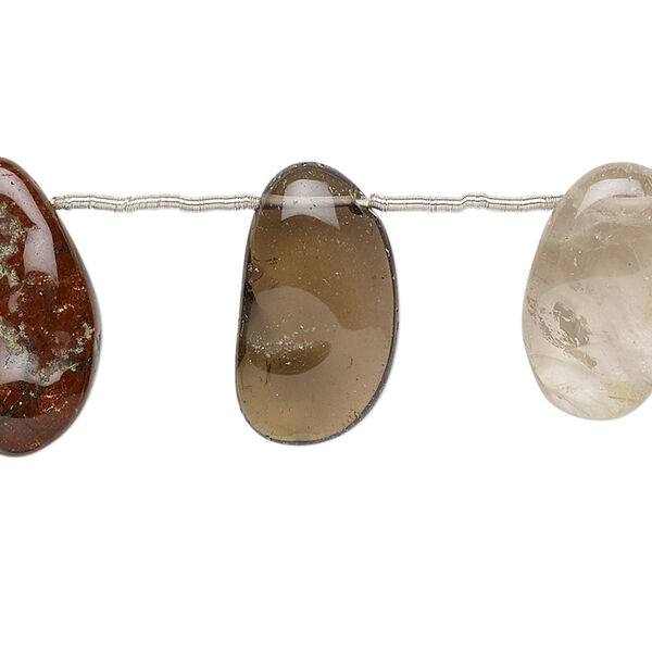 Bead, multi-gemstone (natural / dyed / heated / irradiated / man-made), multicolored, small to large top-drilled flat nugget, Mohs hardness 3 to 7. Sold per pkg of 20. image number 0