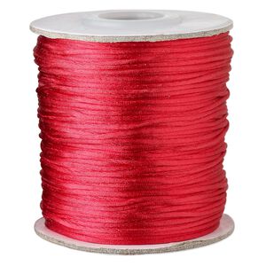 Cord, Satinique™, satin, red, 1mm mini. Sold per 200-foot spool.