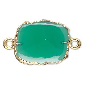 Green onyx / sterling silver 1pkg2, electrocoated gold-plated freeform rectangle link 13x12mm-15x14mm