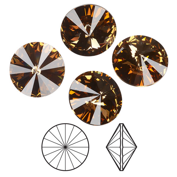 Chaton 1pkg4 light smoked topaz foil back, Crystal Passions® Regenerated 14mm rivoli 1122 image number 0
