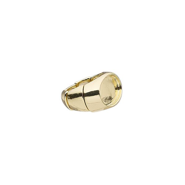 Ring, stretch, gold-finished "pewter" (zinc-based alloy), 16mm wide with 18x13mm non-calibrated oval setting, size 8. Sold individually. image number 0