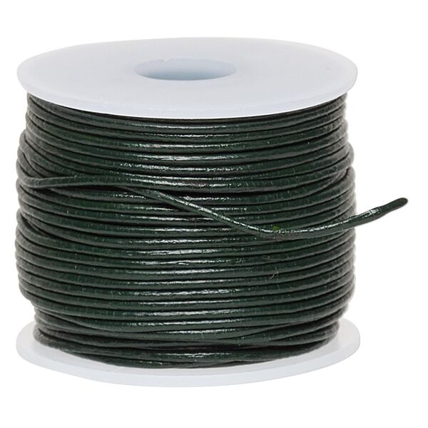 Cord, leather (dyed), avocado, 0.5-0.8mm round. Sold per 25-yard spool. image number 0