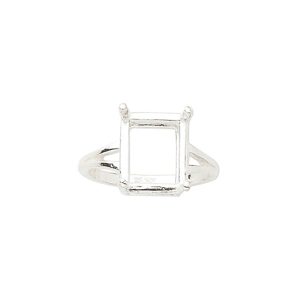 Ring, Sure-Set™, sterling silver, 12x10mm 4-prong emerald-cut basket setting, size 7. Sold individually. image number 0