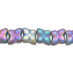Bead, glass, opaque matte iris, 9mm flower. Sold per 15-1/2" to 16" strand.