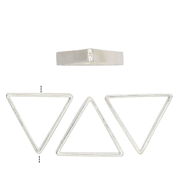 Bead frame, silver-finished brass, 19mm vertically-drilled triangle, fits up to 10mm round bead. Sold per pkg of 4. image number 0