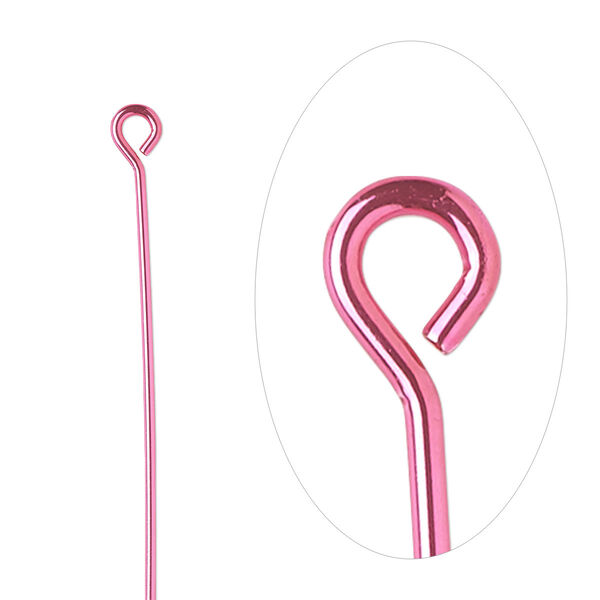 Eye pin, electro-coated brass, pink, 2 inches, 21 gauge. Sold per pkg of 10. image number 0