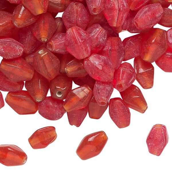 Bead, lampworked glass, translucent red, 9x6mm double cone. Sold per 2-ounce pkg, approximately 190 beads. image number 0