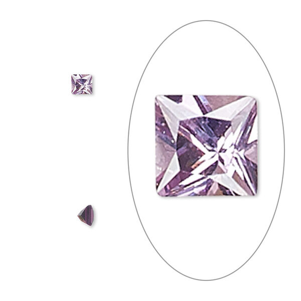 Gem, cubic zirconia, amethyst purple, 3mm faceted square, Mohs hardness 8-1/2. Sold per pkg of 5. image number 0