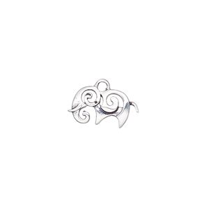 Charm, antique silver-plated brass, 15x8mm single-sided fancy elephant with cutout swirls. Sold individually.