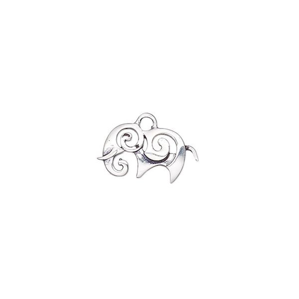 Charm, antique silver-plated brass, 15x8mm single-sided fancy elephant with cutout swirls. Sold individually. image number 0