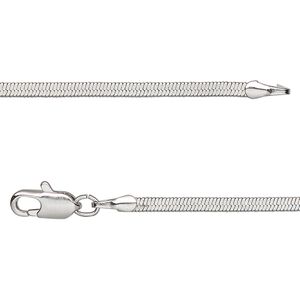 Chain, silver-plated brass, 2mm herringbone, 18 inches with lobster claw clasp. Sold individually.