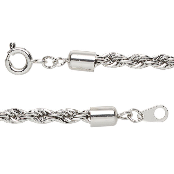 Chain, antique silver-finished steel, 4mm thick French rope, 18 inches with springring clasp. Sold individually. image number 0