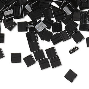 Bead, Miyuki, TILA®, glass, opaque black, (TL401), 5mm square with (2) 0.8mm holes, fits up to 3mm beads. Sold per 40-gram pkg.