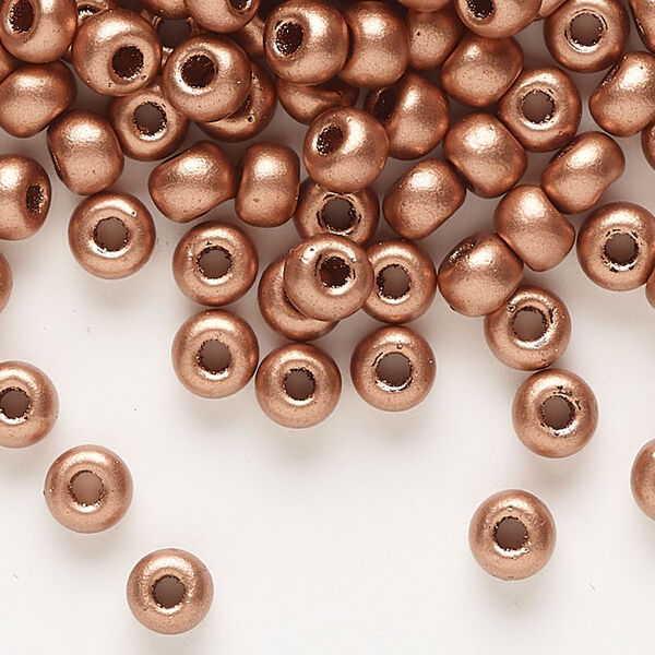 Seed bead, Preciosa Ornela, glass, opaque metallic soft copper, #2 rocaille. Sold per 50-gram pkg. image number 0