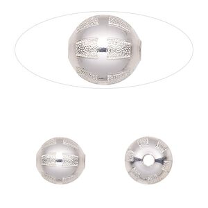 Bead, sterling silver, 10mm round with laser-cut square pattern. Sold individually.