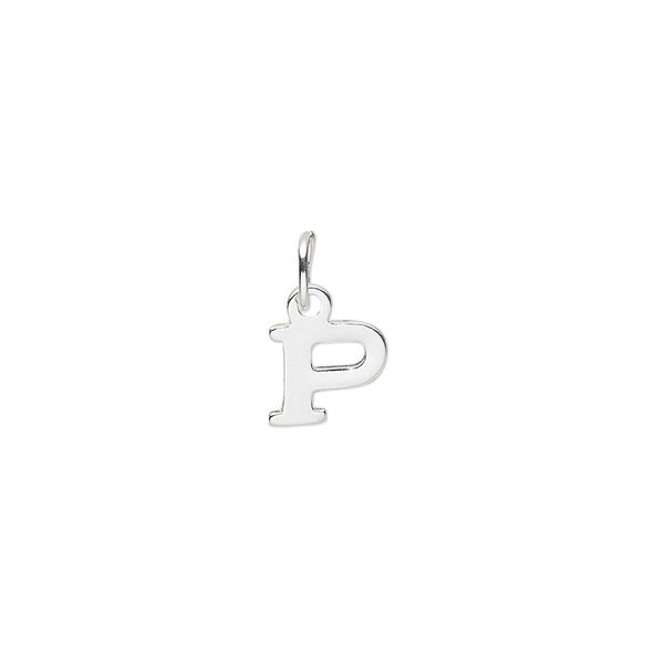 Charm, sterling silver, 8x7mm block alphabet letter "P." Sold individually. image number 0