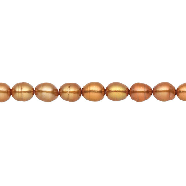 Pearl, cultured freshwater (dyed), saffron, 4-5mm rice, C grade, Mohs hardness 2-1/2 to 4. Sold per 16-inch strand. image number 0