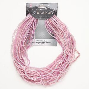 Seed bead mix, glass, 1pkg1, #2 - #11 round, 90g, opaque and translucent mixed purples and pinks