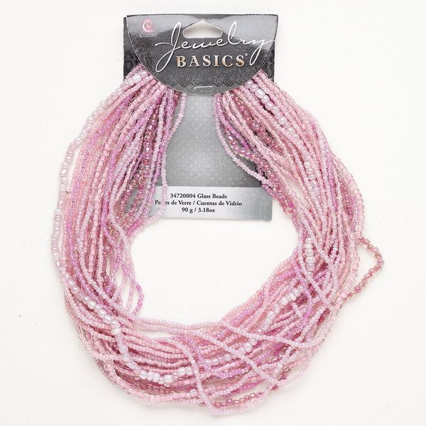 Seed bead mix, glass, 1pkg1, #2 - #11 round, 90g, opaque and translucent mixed purples and pinks image number 0