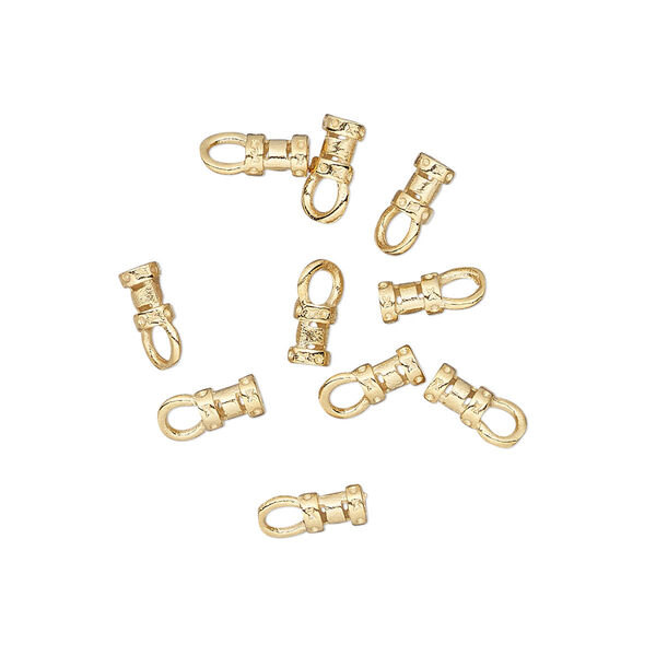 Crimp end, gold-plated brass, 4.5x3mm tube with loop, 1-1.5mm inside diameter. Sold per pkg of 100. image number 0