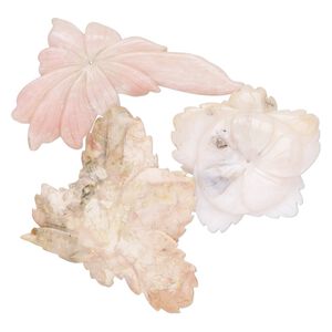 Pink opal 1pkg3, top-drilled / center-drilled carved flower / leaves focal natural mix 2.5x1.5 to 4x2-0.5 inch