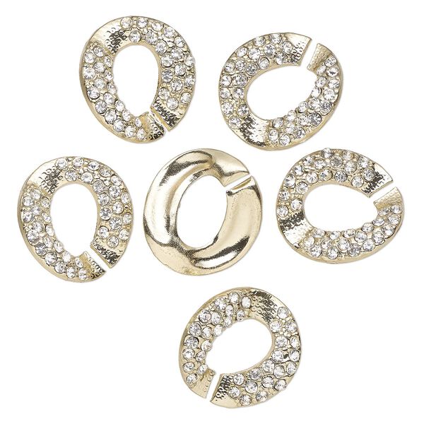 Clasp, interlocking, antique gold-finished "pewter" (zinc-based alloy) and glass, clear, 25x24mm-26x25mm twisted C-shape. Sold per pkg of 6. image number 0