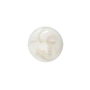 Embellishment, bone (bleached), white, 15-17mm hand-carved single-sided undrilled moon face, Mohs hardness 2-1/2. Sold individually.