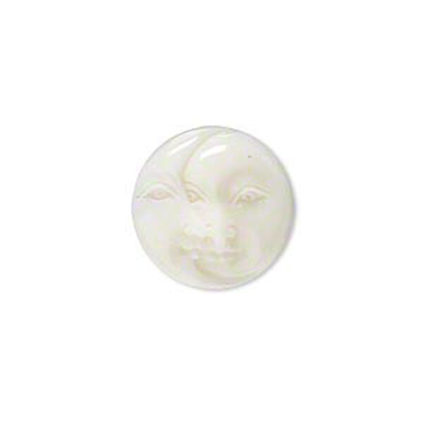 Embellishment, bone (bleached), white, 15-17mm hand-carved single-sided undrilled moon face, Mohs hardness 2-1/2. Sold individually. image number 0