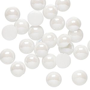 Cabochon, glass pearl, white luster, 7-8mm non-calibrated round. Sold per pkg of 25.