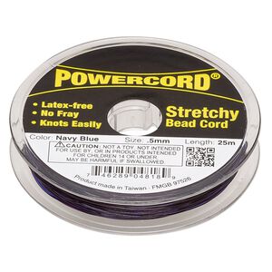 Cord, Powercord®, elastic, navy blue, 0.5mm, 4-pound test. Sold per 25-meter spool.