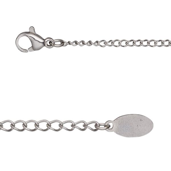 Chain, stainless steel, 1.9mm curb, 30 inches with 2-inch extender chain and lobster claw clasp. Sold individually. image number 0