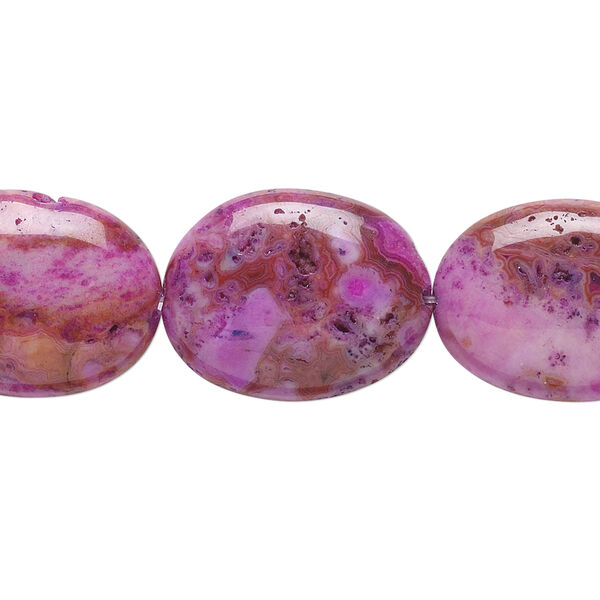 Bead, crazy lace agate (dyed), fuchsia, 20x15mm puffed oval, B grade, Mohs hardness 6-1/2 to 7. Sold per 15-1/2" to 16" strand. image number 0
