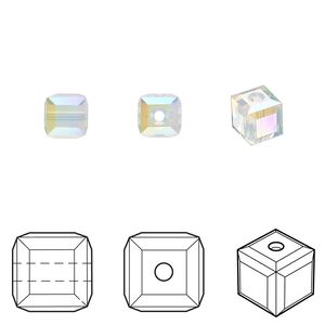 Bead 48pk white opal shimmer, Crystal Passions® 6mm cube 5601