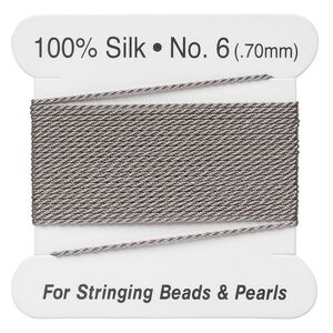 Thread, silk, grey, size #6. Sold per 2-meter card.