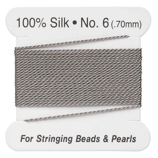 Thread, silk, grey, size #6. Sold per 2-meter card. image number 0