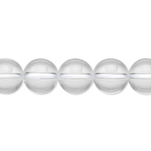 Quartz crystal 1pkg1, round bead natural 8 inch 10mm