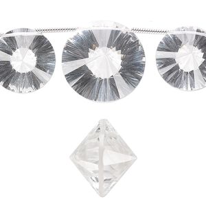 Quartz crystal 1pkg3, hand-cut top-drilled faceted double cone bead natural 14x12mm / 18x15mm