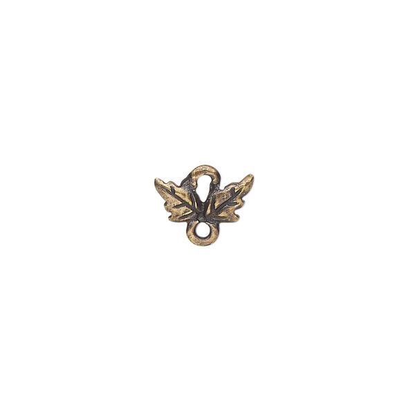 Link, TierraCast®, antique brass-plated pewter (tin-based alloy), 11x6mm 2-sided leaf. Sold per pkg of 50. image number 0