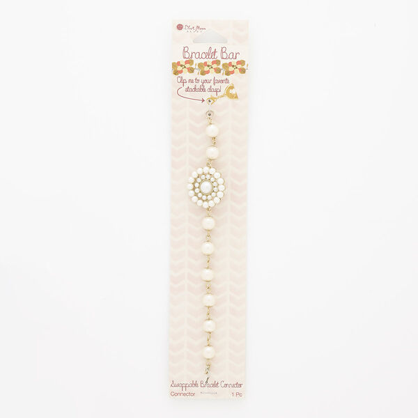 Bracelet component, acrylic pearl / gold-finished steel / gold-finished "pewter" (zinc-based alloy), white, 24mm wide round, 6 inches. Sold individually. image number 0